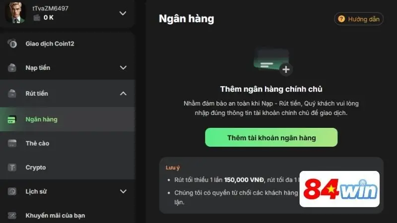 Một số phương thức rút tiền 84Win phổ biến