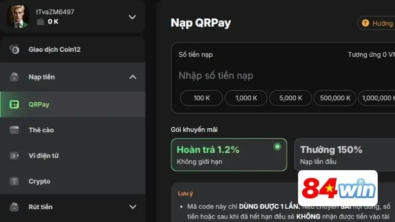 Tổng hợp các phương thức nạp tiền 84Win phổ biến